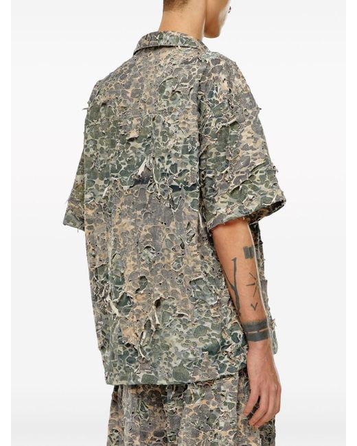 DIESEL Gray Destroyed Hockney-Camu Shirt for men