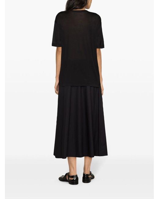Lemaire Black Silk T-Shirt With Dropped Shoulder