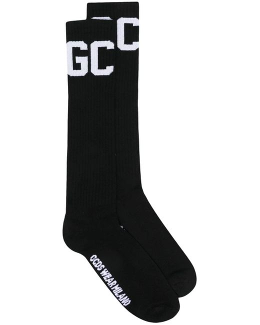 Gcds Black Intarsia-knit Mid-calf Socks for men