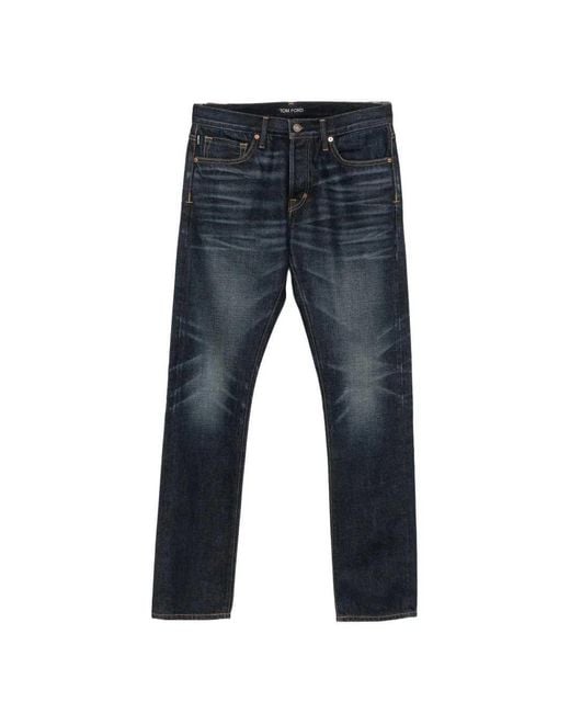 Tom Ford Blue Jeans With Belt Loops And Logo Patch for men