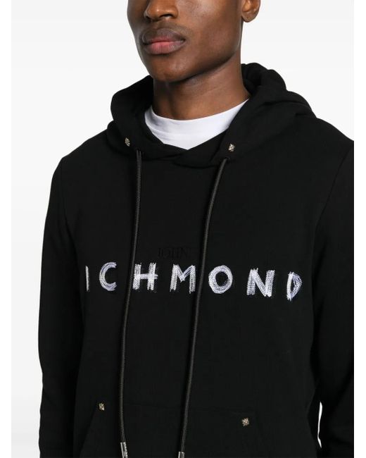 John Richmond Black Sweatshirt With Logo Embroidery for men