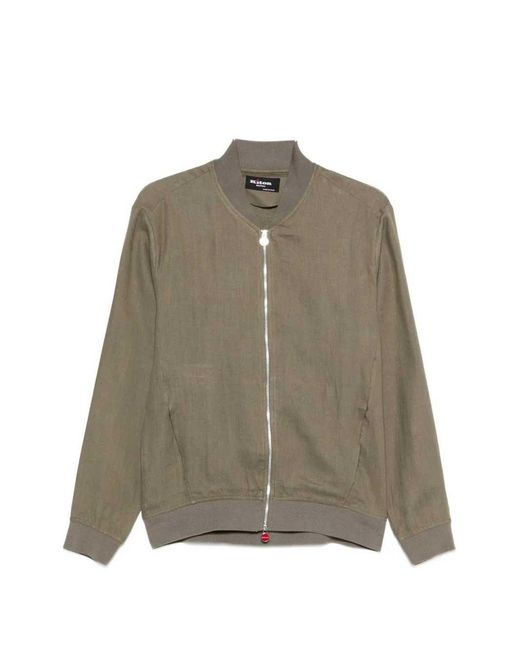 Kiton Brown Linen Jacket With Zipper for men