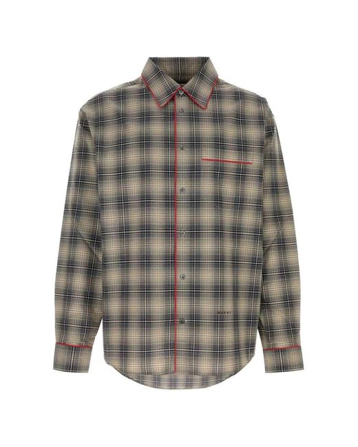 Marni Gray And Light Ombré Check Shirt With Contrasting Piping for men