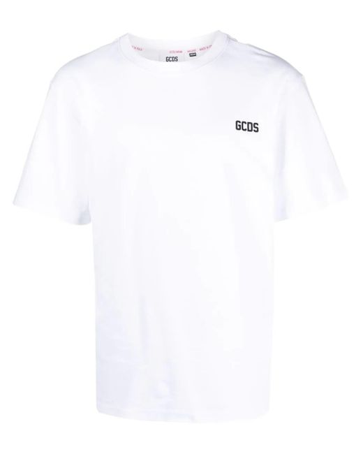 Gcds White Cotton T-Shirt With Logo Print for men