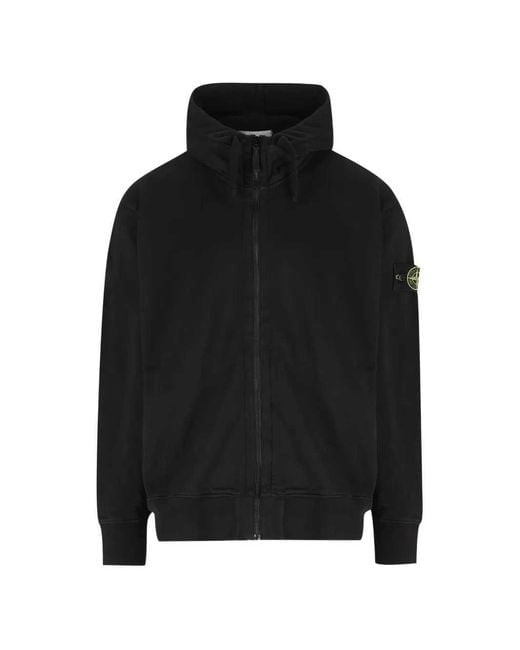 Stone Island Black Zip-Up Hoodie With Logo Appliqué for men