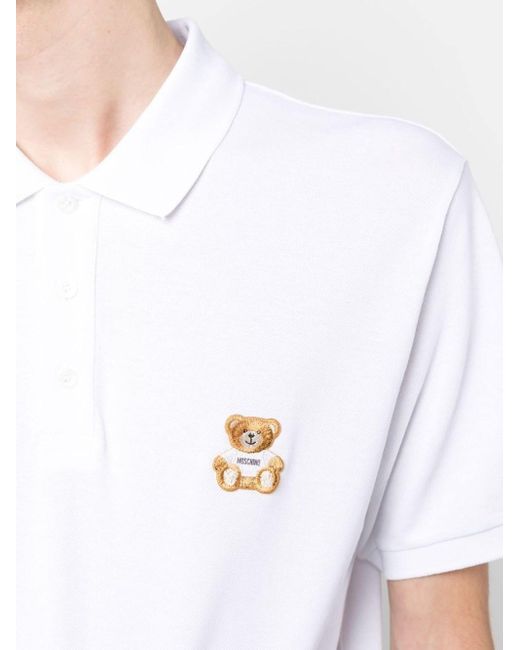 Moschino White Polo Shirt With Teddy Bear Motif for men