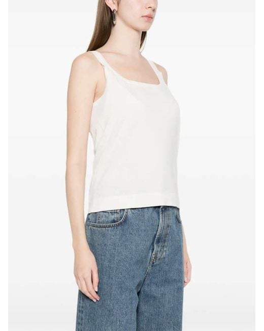 Max Mara White Pumano Tank Top With Wide Neckline