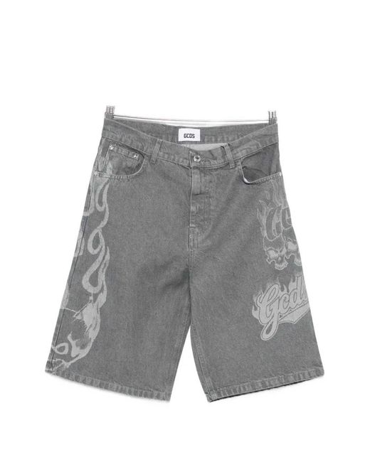 Gcds Gray Printed Denim Shorts for men