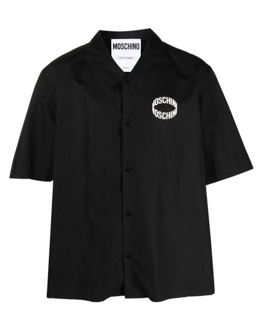 Camicia A Maniche Corte Con Stampa di Moschino in Black da Uomo