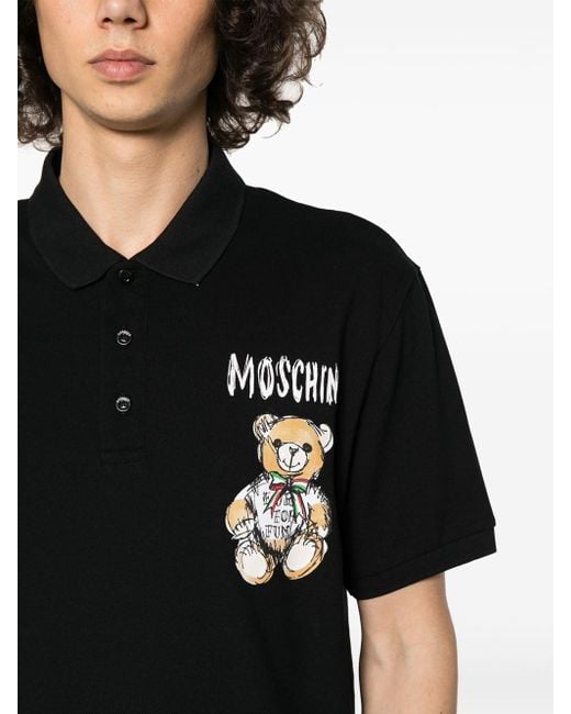 Moschino Black Teddy Bear Cotton Polo Shirt for men