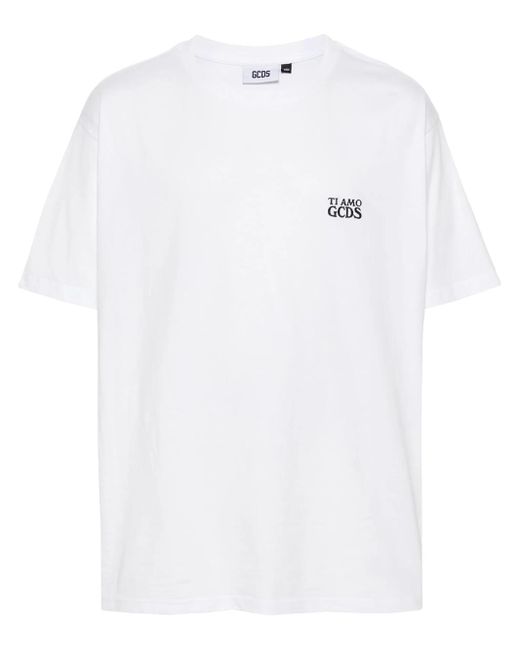 Gcds White Cotton T-Shirt With Embroidered Logo for men