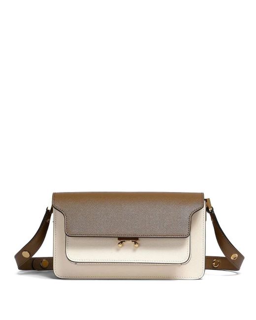 Marni Gray White And East/west Trunk Bag In Saffiano Leather