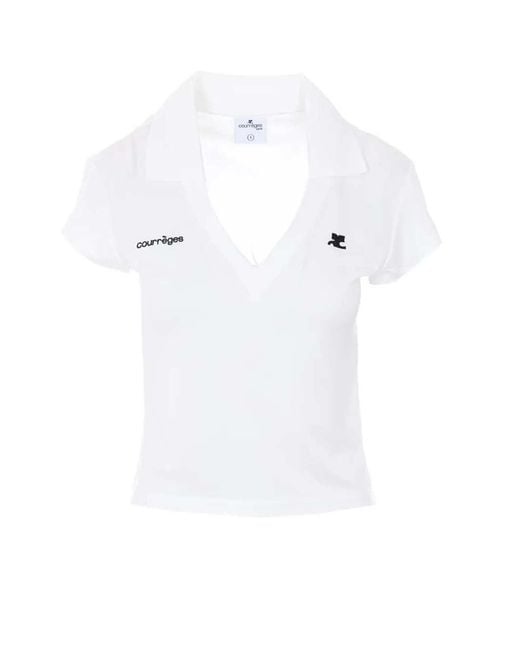 Courreges White V-Neck T-Shirt