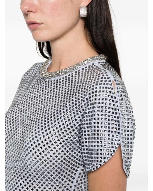 Self-Portrait Gray Rhinestone-Embellished Midi Dress