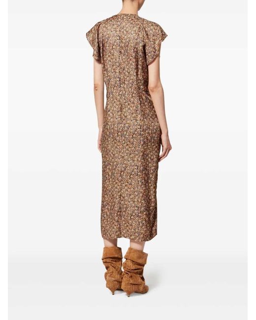 Isabel Marant Brown Lyndsay Midi Dress With Ruffles