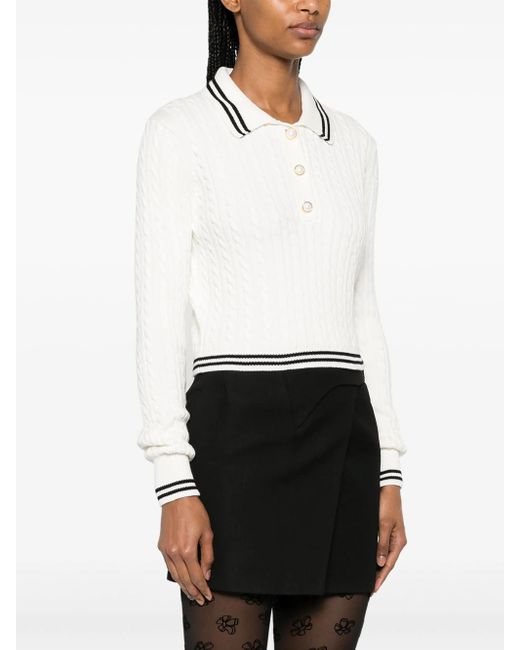 Alessandra Rich White Cable Knit Polo Sweater