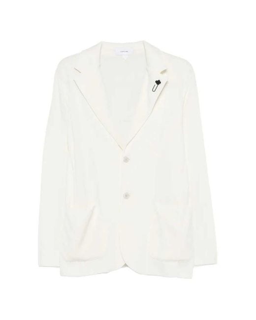 Lardini White Jacket With Floral Brooch for men