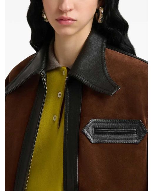 Marni Brown Leather Jacket With Split-Leather Front Panel