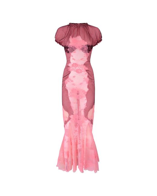 The Attico Pink Lace Midi Dress