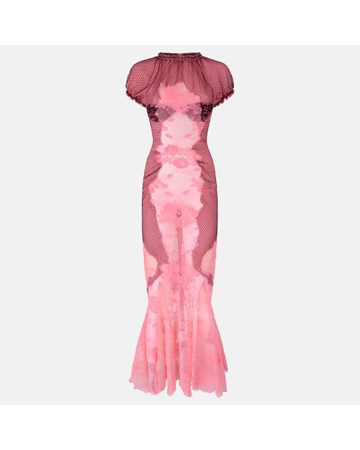 The Attico Pink Lace Midi Dress