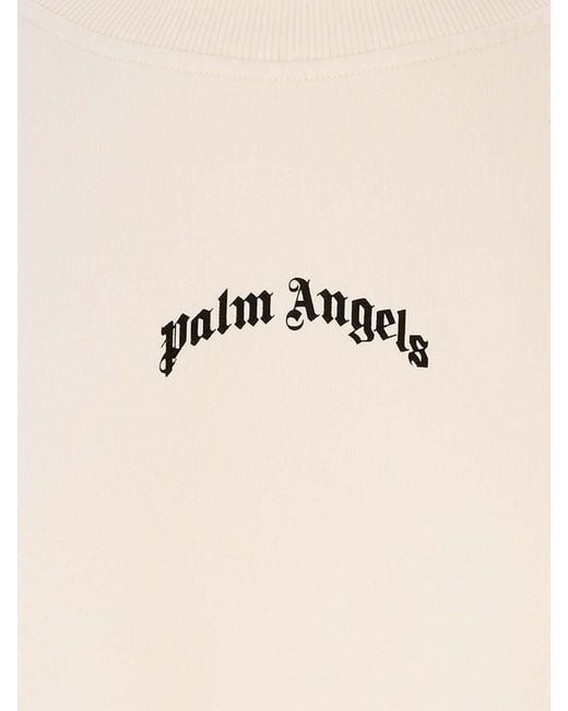 Palm Angels White Curved Logo Loose Crop Crew
