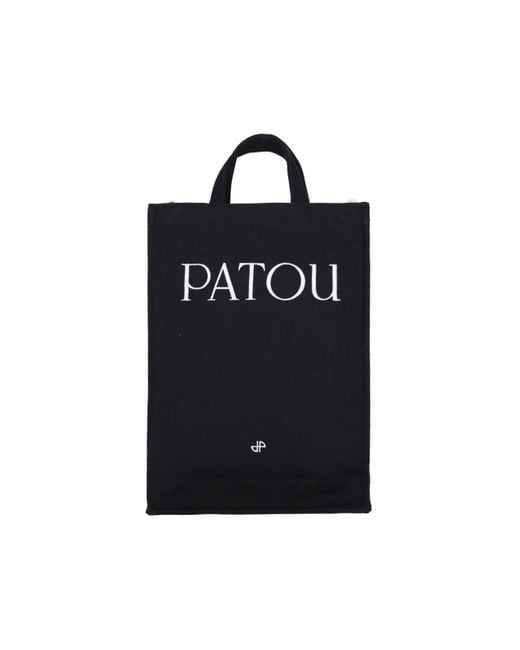 Patou Black Logo Canvas Vertical Tote