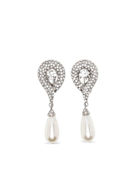 Alessandra Rich White Pendant Pearl Earrings