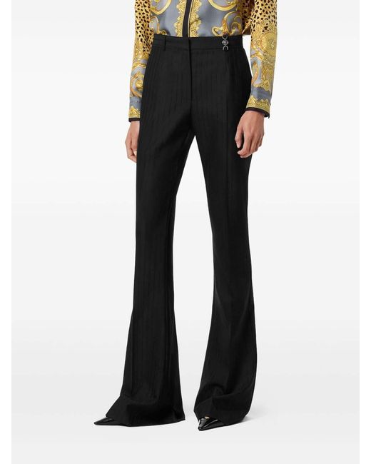 Versace Black Informal Pant Responsible Wool Tonal Pinstripes