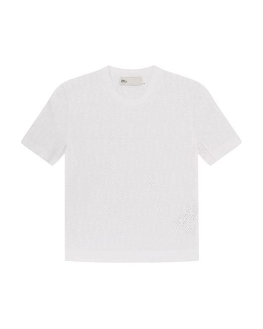 Tory Burch White T Monogram Jacquard Viscose Blend T-Shirt