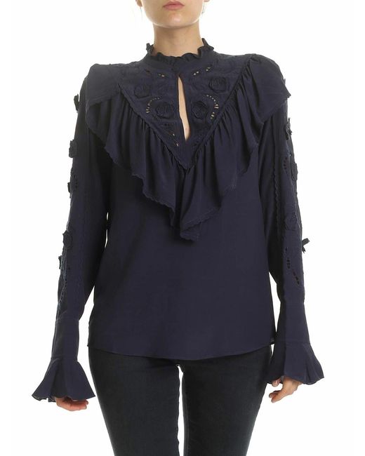 See By Chloé Blue Ink Blouse With Embroidery