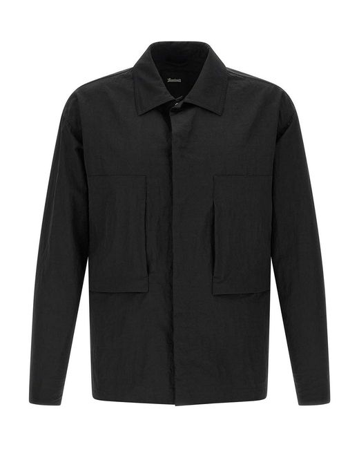 Laminar Black Shacket Rippled Effect for men