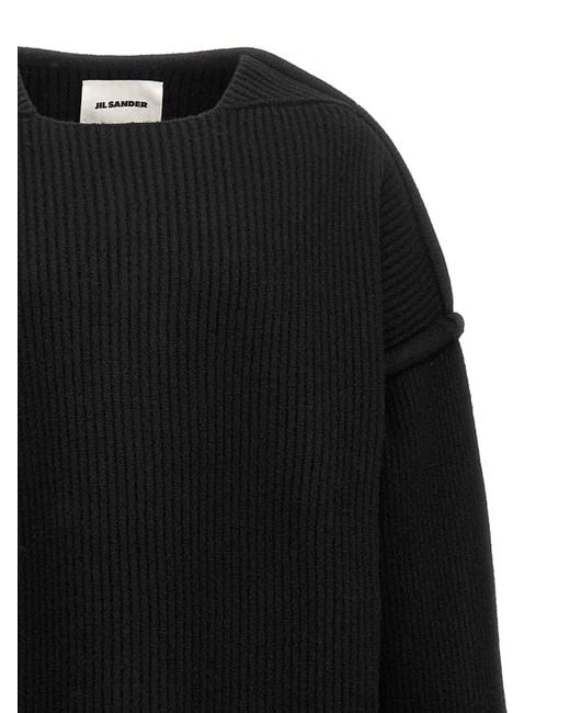 Jil Sander Black Geometric Neckline Sweater for men