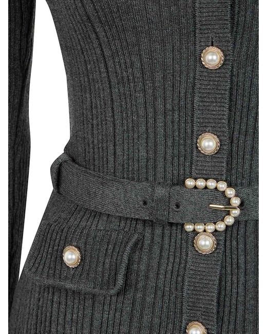 Self-Portrait Black Knit Twill Midi Dress