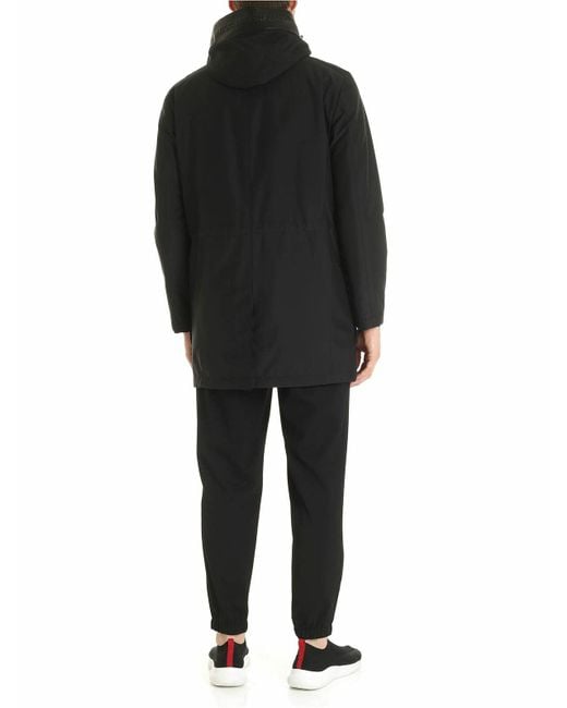 Karl Lagerfeld Black Leather Inserts Coat for men