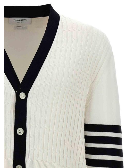 Thom Browne White Placed Baby Cable Sweater, Cardigans for men
