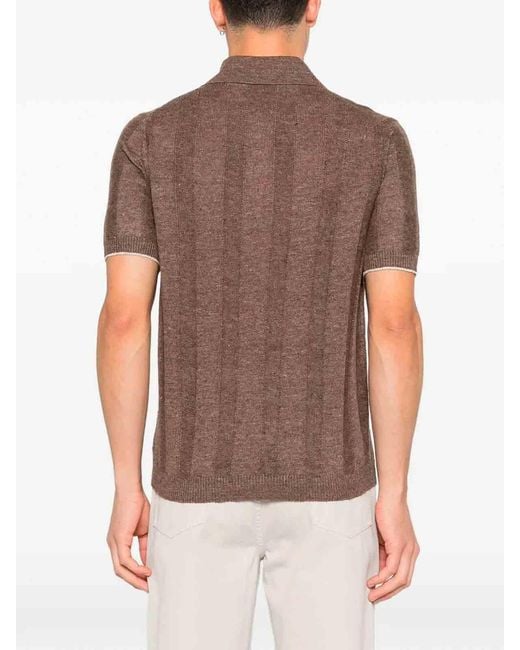 Brunello Cucinelli Brown Linen And Cotton Wide Rib Knit Polo for men