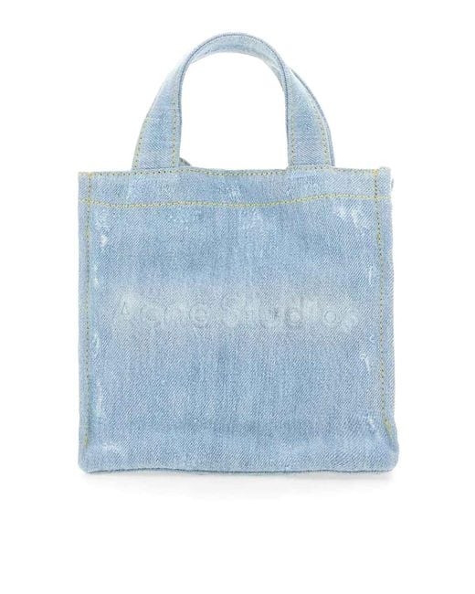 Acne Blue Mini Shopper Bag With Logo