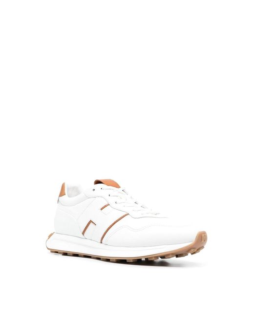 Hogan White Contrast-Detailing Leather Sneakers for men