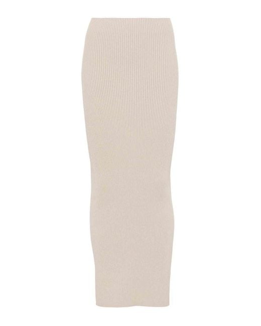 Max Mara White Ribbed Midi Skirt