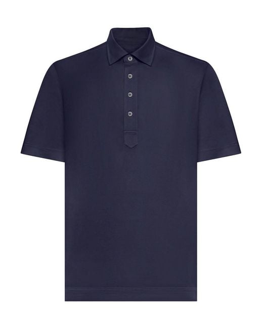 Zegna Blue Silk And Cotton Knitted Polo Shirt for men