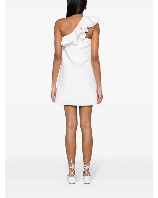 MSGM White One-Shoulder Ruffled Mini Dress