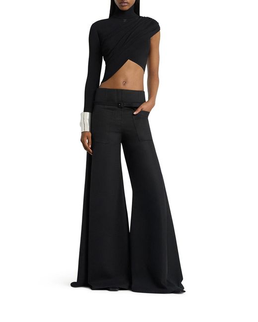 Courreges Black Asymmetric Cropped Jersey Top