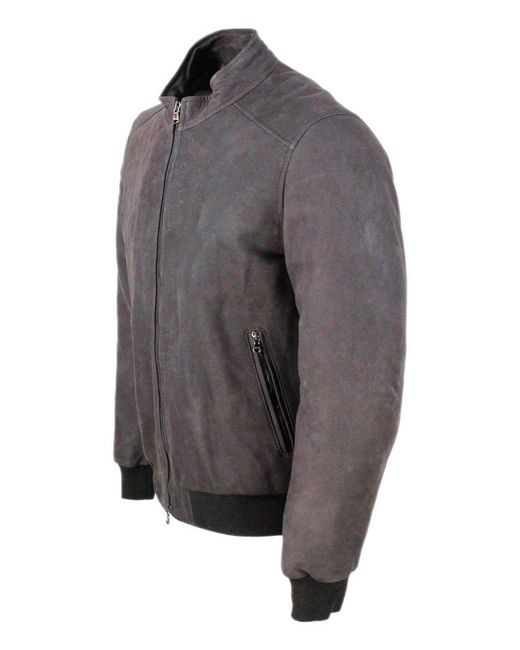 Barba Napoli Gray Leather Jacket for men