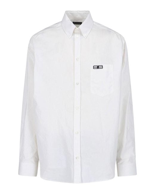 Balenciaga White Oversized Logo Shirt for men