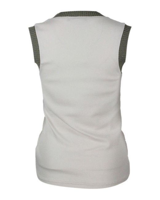 Fabiana Filippi Gray Contrasted-Trim Knitted Tank Top