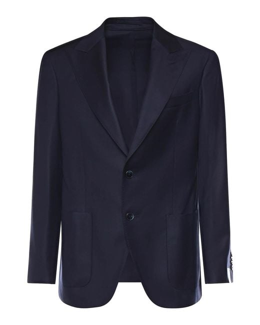 Luigi Bianchi Blue Single-Breasted Wool Jacket for men