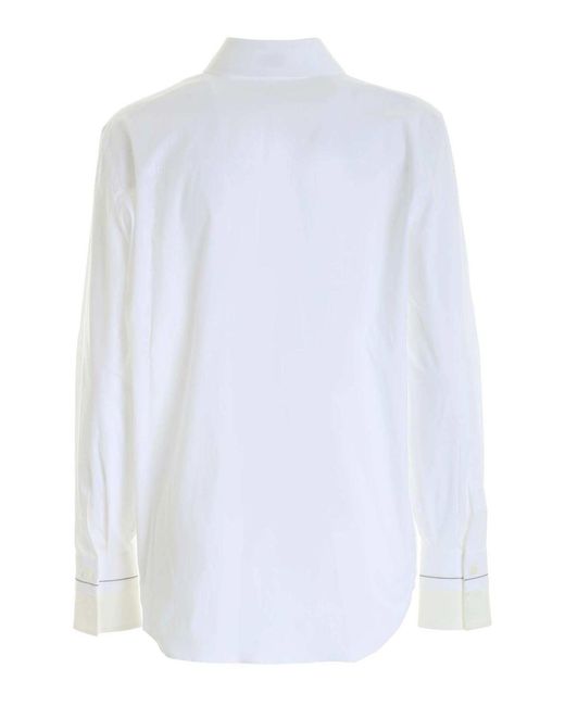 Brunello Cucinelli White Mini Beads On The Cuffs Shirt