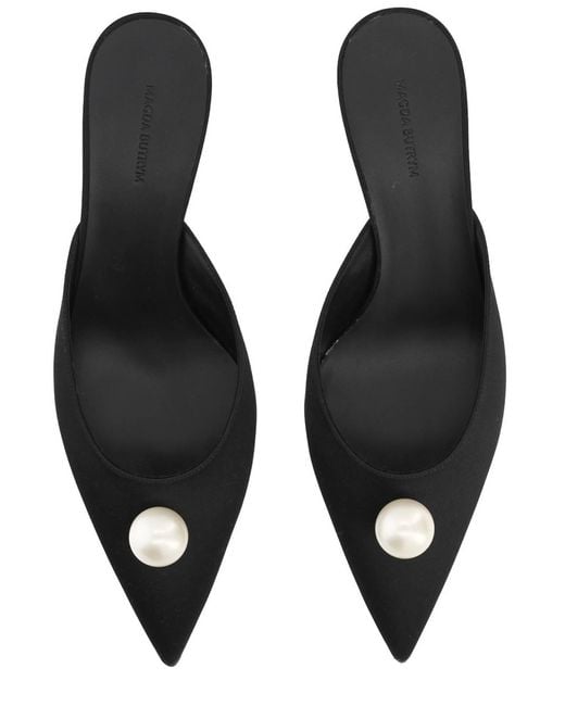Magda Butrym White Silk Mule With Pearl