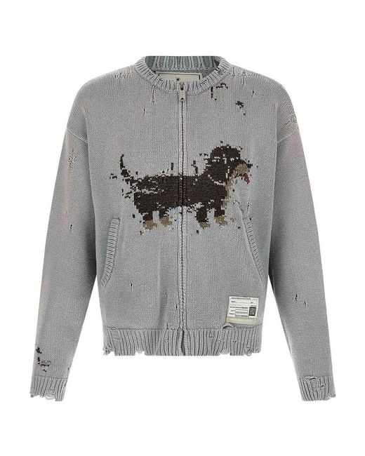Maison Mihara Yasuhiro Gray Dog Jacquard Knit Cardigan for men