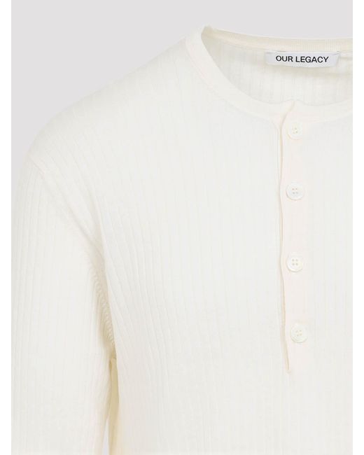 Our Legacy White Fine Henley T-Shirt for men